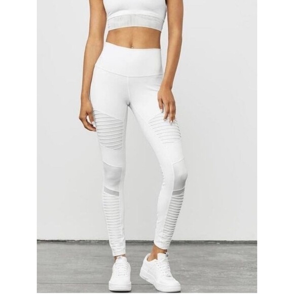 ALO Yoga Pants - Alo moto leggings white high rise mesh panel size small yoga